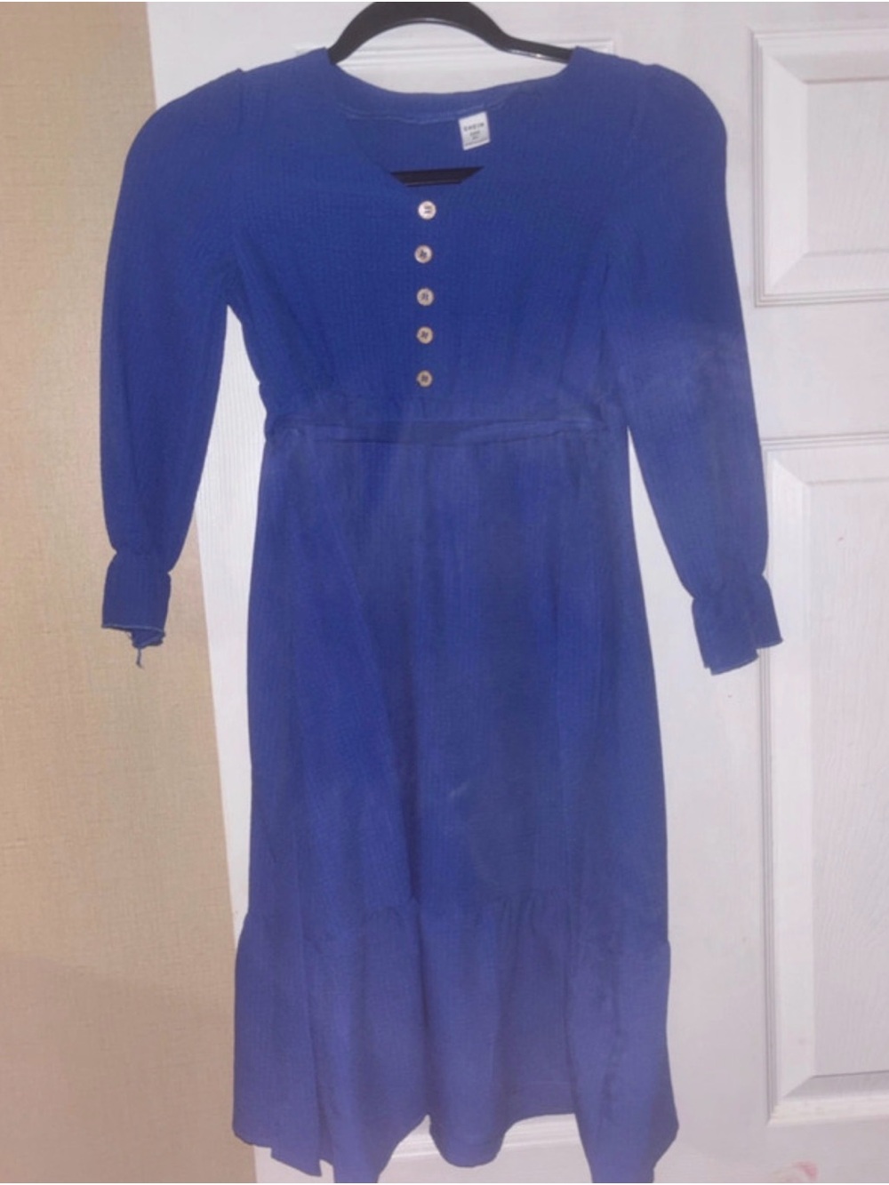 SHEIN Royal Blue Long Sleeve Button Midi Dress